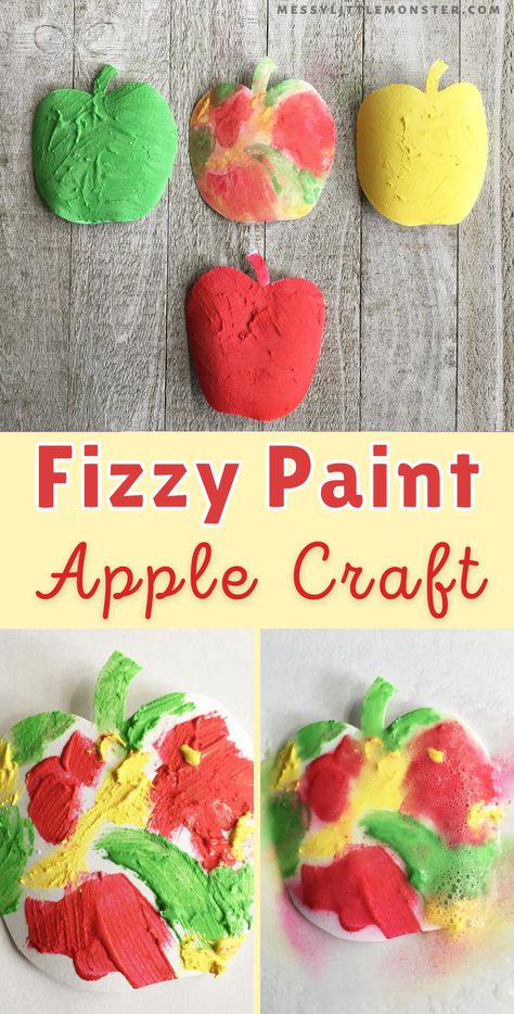 Fizzing Apple Experiment, Apple Fizzy Art, Puffy Paint Apple Craft, Creative Apple Art, Pre K Apple Art, Fizzy Apple Art, Coffee Filter Apple Craft, Preschool Apple Art Projects, Apple Themed Crafts For Kids