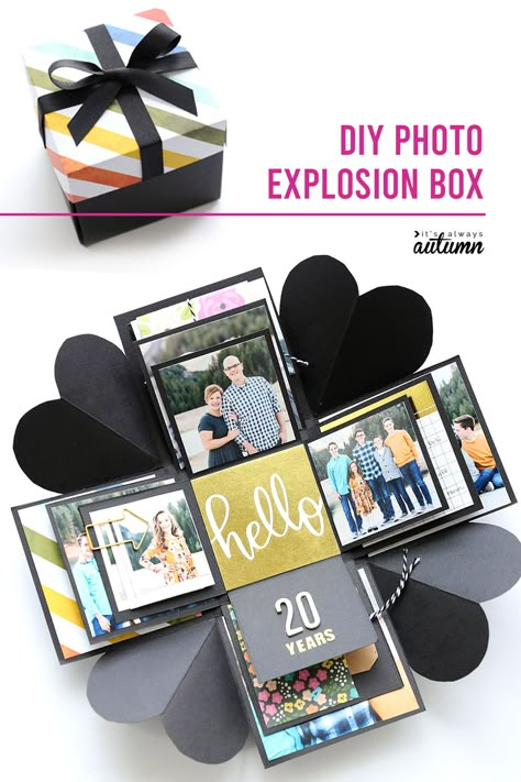 How to make an Explosion Box {cheap, unique DIY gift idea!} Layered Gift Boxes, Diy Exploding Box, Exploding Gift Box, Photo Crafts, Anniversaire Diy, Exploding Boxes, Diy Teacher Gifts, Cadeau Photo, Photo Box