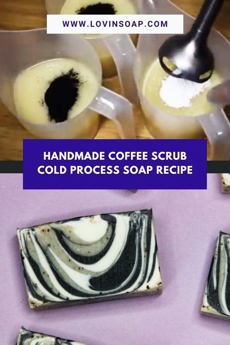 Learn how to make this luxurious and exfoliating hanmdade coffee scrub cold process soap recipe with our step-by-step tutorial. Create a beautiful three-color swirled soap perfect for fall and winter skincare. Click to indulge in the natural goodness of coffee and create your own natural soap today! #coffee soap #cold process soap #soap recipe #coffee scrub #natural soap Hot Soap Process Recipes, Shave Soap Recipe, Fall Soap Recipes, Charcoal Soap Recipe, Coffee Soap Recipe, Natural Soap Colorants, Snowflake Soap, Natural Hygiene, Cold Press Soap