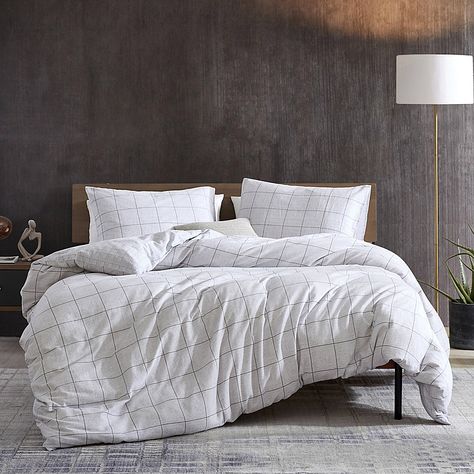 Kenneth Cole New York   Holden Grid Grey King Comforter Set In Grey - Give your bedroom a stylish makeover with the all-cotton Holden Grid Comforter Set from Kenneth Cole New York. The washed twill fabric of this ensemble is stretched while drying creating a peached fabric finish. Grid Bedding, Grey Comforter, King Duvet Set, Twin Comforter Sets, King Duvet Cover Sets, King Comforter Sets, Duvet Cover Pattern, Queen Comforter Sets, King Comforter