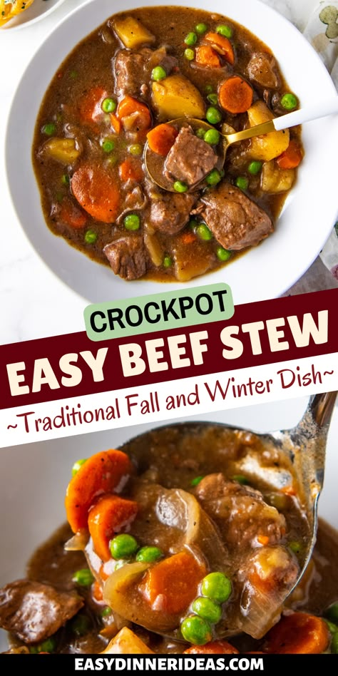 There isn't an easier way to make beef stew than in a slow cooker! This Crockpot Beef Stew has perfectly tender beef, carrots, and potatoes due to the long cooking time at a low temperature. It's a great "set it and forget" it meal for busy weeknights! Slow Cook Beef Stew Crockpot Recipes, Beef And Barely Slow Cooker, Beef Stew With Frozen Vegetables, Thick Beef Stew Crock Pot Recipes, Mccormick Beef Stew Crockpot, Beef Casserole Recipes Slow Cooker, Crockpot Beef Stew Easy Crock Pot, Beef Stew Crock Pot Recipes Easy, Beef Stew Without Wine