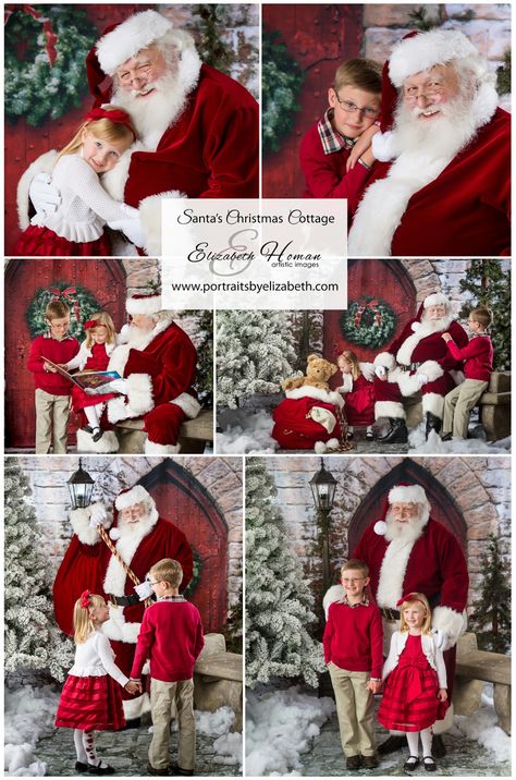 Santa Photo Shoot Ideas, Christmas Pictures Family Santa, Santa Claus Photoshoot Ideas, Photos With Santa Ideas, Outdoor Santa Photoshoot, Outside Santa Pictures, Family Pictures With Santa, Santa Pictures With Kids Outfits, Santa Family Pictures