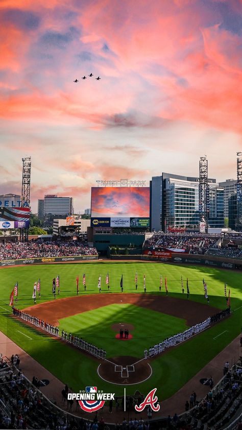 Braves Aesthetic, Braves Stadium, Braves Wallpaper, Baseball Aesthetic, Atlanta Braves Wallpaper, Brave Wallpaper, Mlb Stadiums, Atlanta Braves Baseball, Stadium Design