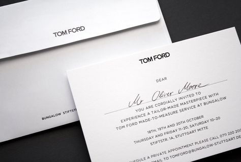 OLIVER MOORE - TOM FORD INVITATION Warranty Card Design, Fashion Show Invitation Card, Fashion Invitation, Fashion Show Invitation, Gift Card Design, Stationery Inspiration, Direction Graphic Design, 카드 디자인, Creative Flyers