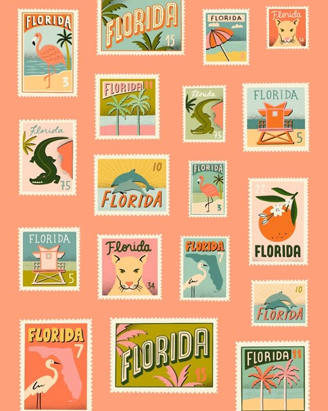 One of my favorite pages from a big Florida project I’ve been working on 🍊🦩🌴 #wip #florida #floridife #illustration #illustrationartists Vintage Florida Color Palette, French Riviera Illustration, Old Florida Aesthetic, Vintage Florida Aesthetic, Destination Illustration, Florida Graphic Design, Florida Illustration, Florida Wallpaper, Gooseberry Moon