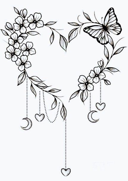 Tattoos In Remembrance, V Shaped Tattoo Design, Lacey Heart Tattoo, Clip Art Tattoo Ideas, Tattoos You Can Do On Yourself, Lower Waist Tattoos For Women, Floral Heart Drawing, 1 Hour Tattoo Ideas For Women, Cute Shoulder Tattoos For Women