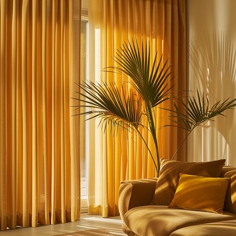 Be loud and proud about your interiors with yellow curtains. We love colourful homes! French Curtains Bedroom, Orange Curtains Bedroom, Colourful Curtains, Burnt Orange Curtains, Colourful Homes, Sheer Blinds, Orange Curtains, French Curtains, Small Curtains