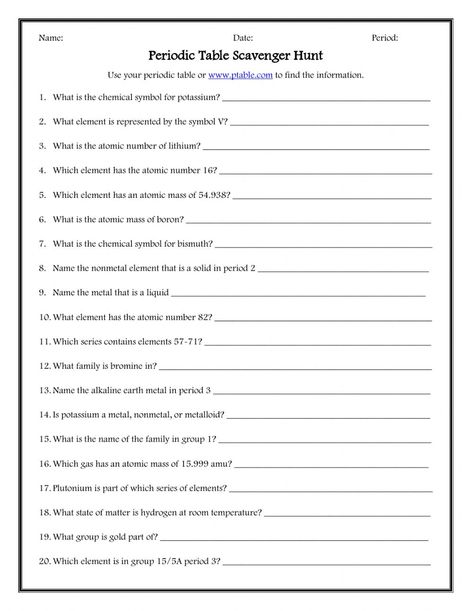 Periodic Table Scavenger Hunt, Periodic Table Worksheets Free, Middle School Science Worksheets, Worksheets For High School Students, Jello Protein, High School Worksheets, Periodic Table Worksheet, Simple Probability, Table Worksheet