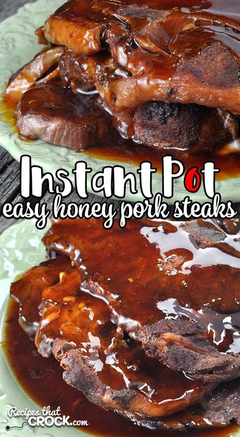 This Easy Instant Pot Honey Pork Steaks recipe is perfect for you when you just need an easy recipe that doesn't take long to cook and is super yummy. Pressure Cooker Pork Steaks, Pork Steak In Instant Pot, Instapot Pork Steaks, Pork Steak Instant Pot, Instant Pot Bbq Pork Chops, Quick Entrees, Pork Steak Recipes, Pork Shoulder Steak Recipes, Ham Steak Recipes