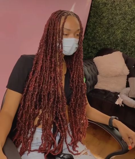 Burgundy Braids On Dark Skin, Burgundy Faux Locs, Red Faux Locs, Box Braids Styling, Hairstyles For School, Ginger Hair, Protective Styles, Black Women Hairstyles, Black Girls Hairstyles