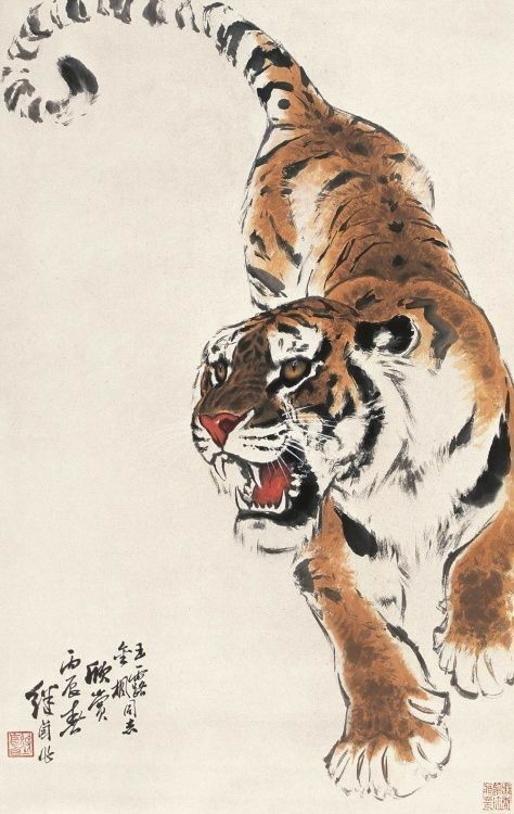 ☆ pinterest @ maddyyrileyy ☆ pinterest.com/maddyyrileyy varriieesick.tumblr.com Growling Tiger, Art Tigre, Tiger Drawing, Wall Scroll, Eagle Tattoo, Chinese Brush, Japon Illustration, Brush Painting, Tiger Art