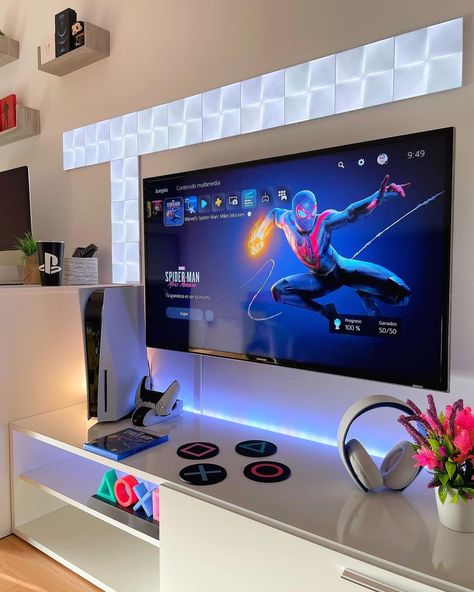 Miles Morales Bedroom, Miles Morales Room, Designers Workspace, Console Setup, Playstation Room, New Spiderman, Spiderman Miles Morales, Gaming Bedroom, Spiderman Miles