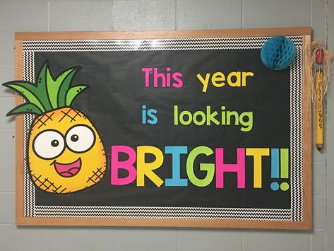 Pineapple Theme Classroom Decor, Bright 4ever Classroom, Future Is Bright Theme, Neon Theme Classroom, Neon School Theme, Glow Classroom Theme, Neon Bulletin Board Ideas, Bright Colored Classroom Theme, Pineapple Bulletin Board Ideas