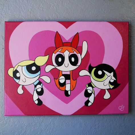 painttress 🎨 on Instagram: “Powerpuff Girls inspired acrylic painting! ☠️ . . Link in bio! 👆🏻👆🏻 . . . #powerpuffgirls #cn #blossom #bubbles #buttercup #acrylicpainting…” Trippy Powerpuff Painting, Canvas Painting Ideas Powerpuff, Acrylic Painting Canvas Cartoon, Cartoon Acrylic Painting Ideas, Painting Ideas Powerpuff, Powerpuff Canvas Painting, Powerpuff Girls Canvas Painting, Powerpuff Girl Painting, Painting Powerpuff