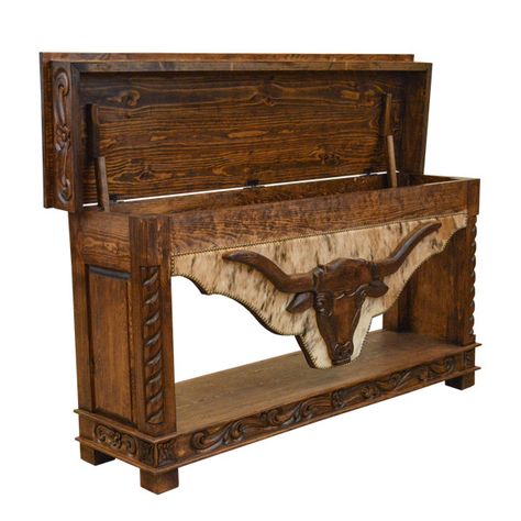 Diy Western Decor, Bull Head Decor, Longhorn Design, Shadow Box Table, Western Decorations, Western Chair, Western Candle Holders, Storage Console Table, Cedar Wood Projects