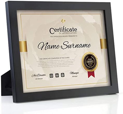 Simple Diploma Frame, High School Diploma Frame, Diploma Framing, Framed Certificate, Certificate Design Black And Gold, Gold Certificate Template, Plastic Picture Frames, Document Frame, Diploma Frame