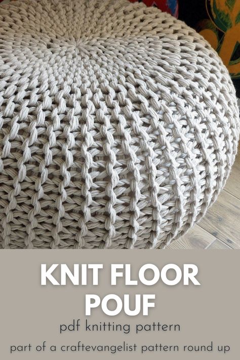 Knitted Ottoman Pouf Pattern, Knit Floor Pillow, Knitting Pattern Rug, Knit Rug For Living Room, Crochet Floor Pouf Pattern Free, Knit Rug Pattern, Knitted Pouffe Pattern, Knooking Patterns, Diy Crochet Pouf