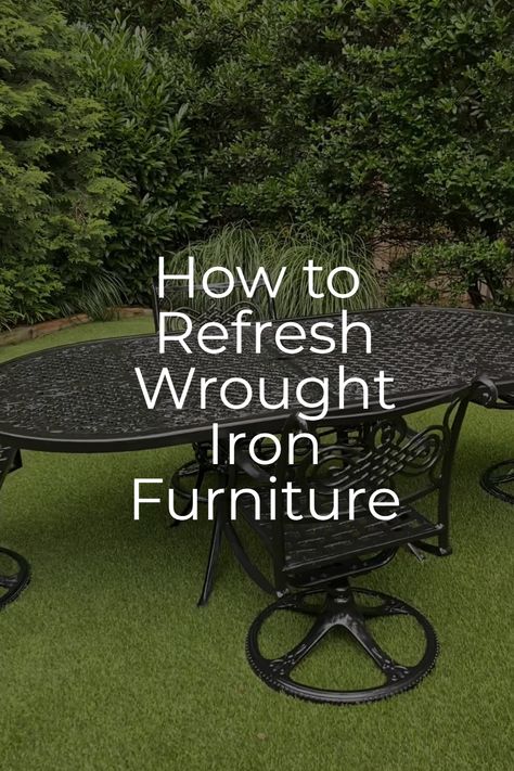 Let's talk about refreshing wrought iron furniture. If you keep it outside, it will inevitably end up looking really dirty and gross even though it's probably still in really good shape. We refreshed two sets of my mom's wrought iron furniture: one set she has had for over 30 years and the other set came with the house when she bought it in 2020. Let me take you along for the process! #diy #diyprojects #womenwhodiy #wroughtironfurniture Wrought Iron Porch Furniture, Wrought Iron Furniture Makeover, Wrought Iron Paint, Dinning Room Furniture, Wrought Iron Bench, Patio Furniture Makeover, Iron Patio Furniture, Wrought Iron Chairs, Wrought Iron Patio Furniture