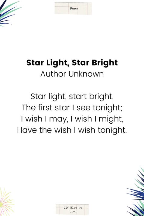 Kids Poems Short Funny, Easy Poems To Memorize, Star Light Star Bright Nursery Rhyme, Kids Poems Short, Easy Poems For Kids, Short Poems For Children, Poem With Rhyming Words, Inspirational Poems For Kids, Cute Short Poems