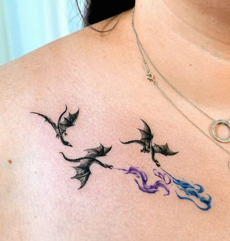 Fairytale Tattoos For Women, Small Matching Dragon Tattoos, We’re All Stories In The End Tattoo, Fine Line Warrior Tattoo, 4 Dragons Tattoo, Small Feminine Dragon Tattoos, Mythical Creature Tattoo Ideas, Mom And Baby Dragon Tattoo, I Lava You Tattoos