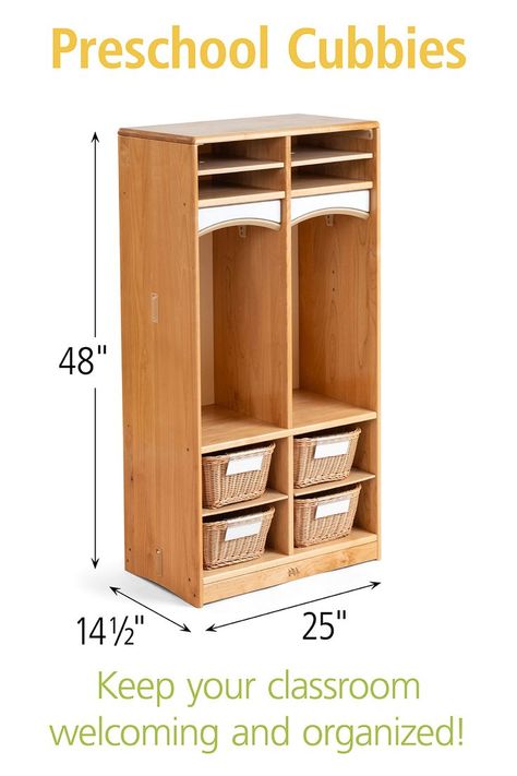 These solid hardwood cubbies include built-in labeling and mail slots to keep your Preschool classroom organized. Preschool Cubbies, Preschool Classroom Organization, Classroom Cubbies, Kindergarten Classroom Organization, Classroom Colors, Mail Slots, Entry Area, Classroom Welcome, Toddler Classroom