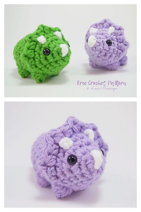 Amigurumi Mini Triceratops Free Crochet Patterns Dino Crochet, Dragon Crochet, Confection Au Crochet, Crochet Geek, Crochet Dinosaur, Crochet Keychain Pattern, Pola Amigurumi, Crochet Animals Free Patterns, Kawaii Crochet