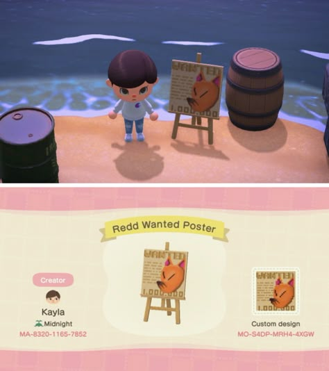 animal crossing custom design - redd wanted poster Red Wanted Sign Animal Crossing, Acnh Wanted Poster, Ac Design Codes, Ac Custom Design, Animal Crossing Anime Design, Animal Crossing Poster Codes, Acnh Poster Codes, Acnh Poster Designs, Animal Crossing Custom Design Patterns