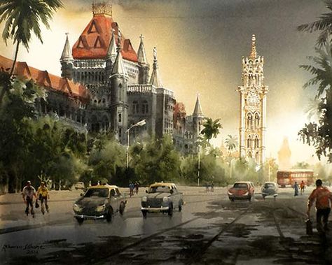 'Mumbai Forever', an exhibition of paintings by Bhuwan Silhare, held at the Kamalnayan Bajaj Art Gallery, in April 2014. Exhibit name - 5 O'Clock Shadow, 24 x 30, Acrylic on Canvas Mumbai City Painting, Indian City Art, Mandir Painting, Mumbai Painting, Mumbai Photos, Wallpaper Reference, Art Gallery Mumbai, Mumbai Art, Mario Miranda