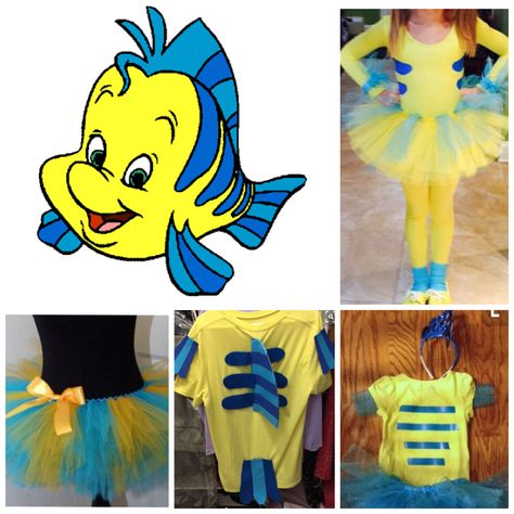 Flounder Costume Ariel And Flounder Costume, Flounder Costume Women, Little Mermaid Costume Family, Flounder Inspired Outfits, Homemade Flounder Costume, Flounder Halloween Costume, Flounder And Sebastian Costumes, Diy Flounder Costume Woman, Flounder Costume Diy