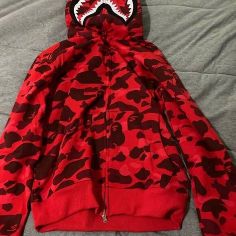 Bape Red Camo Zip Up Hoodie Bape Zip Up Hoodie, Popular Hoodies, Hoodie Bape, Bape Shark Hoodie, Bape Jacket, Bape Hoodie, Shark Hoodie, Red Camo, Bape Men