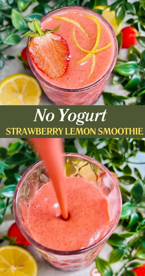 Strawberry Lemonade Smoothie No Yogurt Smoothie Recipes No Milk, Smoothie Recipes No Yogurt, Smoothie No Yogurt, Smoothie Recipes Without Yogurt, Strawberry Lemonade Smoothie, Smoothie Without Yogurt, Lemonade Smoothie, Blender Food, Fruity Snacks