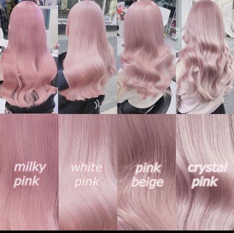 Different Hair Color Ideas For Blondes, Milky Pink Hair Color, White Pink Hair Color, Japanese Hair Color Ideas, Winter Pink Hair, Light Pink Hair Pastel, Milky Pink Hair, Platinum Pink Hair, Silver Pink Hair