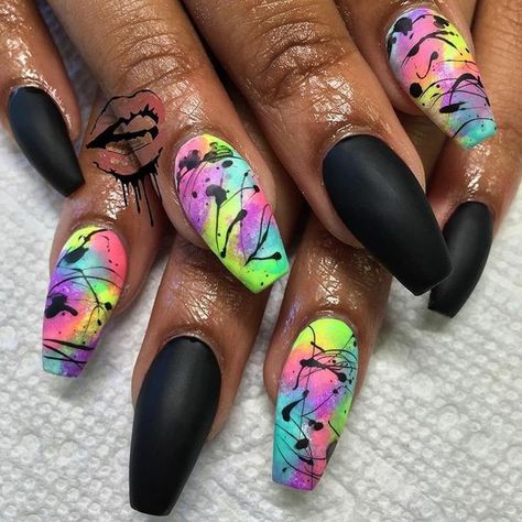 Nails Dark, Colorful Nail, Nails French, Summer Acrylic Nails, Colorful Nail Designs, Get Nails, Rainbow Nails, Neon Nails, Hot Nails