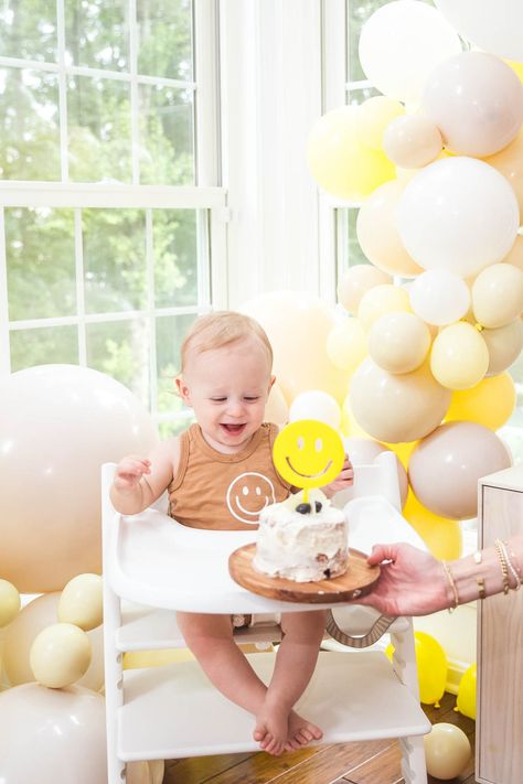 Duke’s Smiley Face First Birthday Party Neutral Smiley Face Party, Boho Smiley Face Birthday Party, Smiley Themed Birthday Party, First Birthday Smiley Face, One Happy Boy Birthday Theme, Happy Themed Birthday Party, Smiley Face 1st Birthday Party, Smiley Face First Birthday Party, First Birthday One Happy Dude