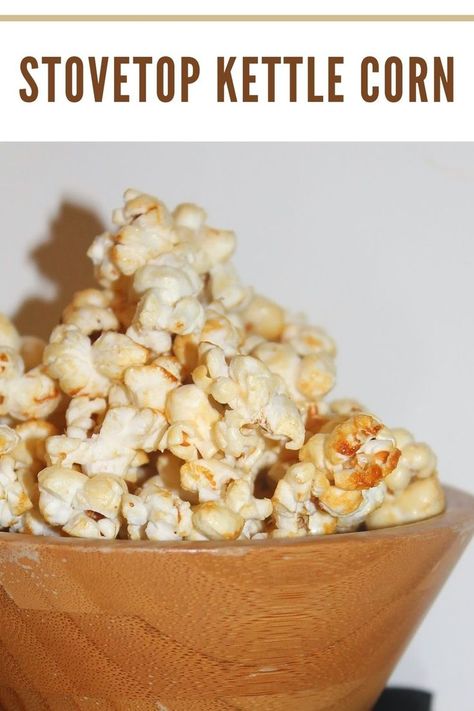 Bowl of stovetop kettle corn. Diy Kettle Corn, Kettle Corn Recipe, Fall Yummies, Stovetop Kettle, Friends Recipes, Carnival Food, Stove Top Recipes, Summer Fair, Kettle Corn