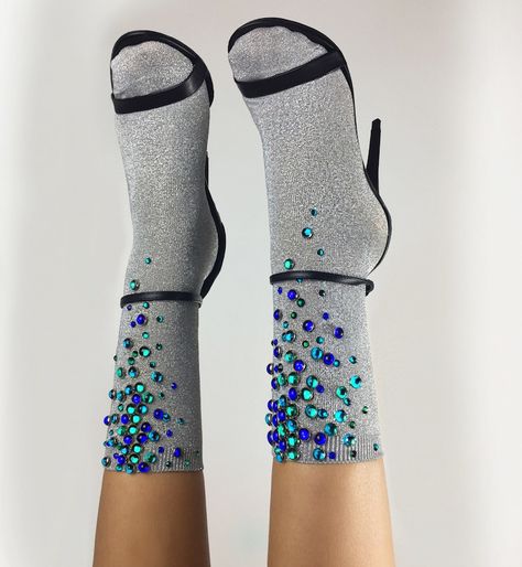 Mermaid Tights Transform Your Legs Into a Glistening Mermaid Tail Beaded Socks, Mermaid Tights, Bling Socks, Socks Heels, Sparkly Tights, Lirika Matoshi, Pretty Socks, Tokyo Street Fashion, Sheer Socks