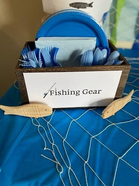 Going Fishing Party Ideas, Fishing Themed One Year Birthday, Fisherman Themed Birthday Party, Gone Fishing 1st Birthday Party, Fishing Theme 2nd Birthday Party, Fish Retirement Party Ideas, Fishing Themed Birthday Party Games, Fishing 30th Birthday Party, Fishing Theme Birthday Food