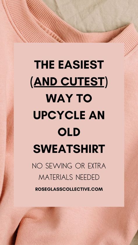 People are always surprised when I tell them about my secret method of updating any old hoodie or sweatshirt. This hack makes any sweatshirt instantly more flattering and comfy, I have done it on almost all of my sweatshirts! #sweatshirtcuttingideas #offtheshouldersweatshirt #diysweatshirtcutting Sweatshirts Diy Ideas, Sweatshirt Material Sewing Projects, Old Hoodies Repurposed, Sweatshirt Recycle Diy, Revamp Hoodie Ideas, How To Distress A Sweatshirt Diy, Too Small Hoodie Refashion, Too Small Sweatshirt Refashion, Sweatshirt Refashion Diy Upcycle