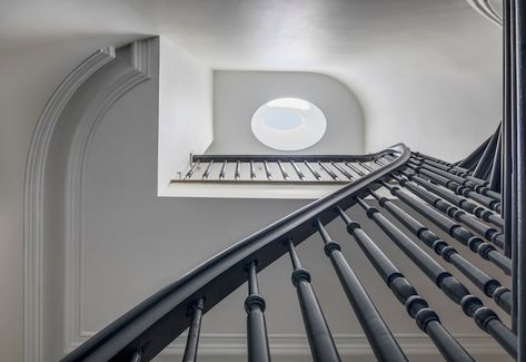 T.D.C: Arch House by BAAO Architects Fluted Fireplace Surround, Fluted Fireplace, Pantry Wallpaper, House In New York, Steel Frame Doors, Parlor Floor, Cement Tile Shop, Arch Doorway, Marble Island