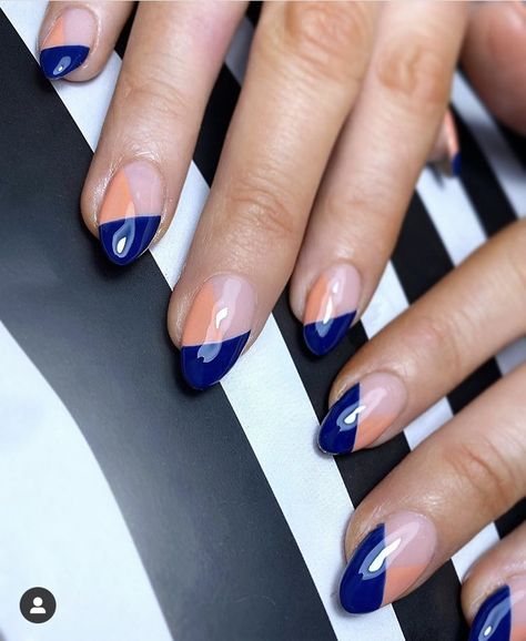 Navy Blue And Orange Nails, Navy Nails Design, Navy Nails, Orange Nails, Guest Dress, Funky Nails, Blue And Orange, Blue Nails, Wedding Nails