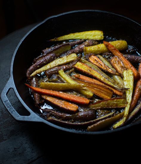 Miso Maple Mustard Glazed Carrots - Mississippi Vegan Mississippi Vegan, Vegan Passover, Maple Glazed Carrots, Gourmet Dishes, Sauteed Greens, Vegan Party Food, Maple Mustard, Vegan Entree, Rainbow Carrots