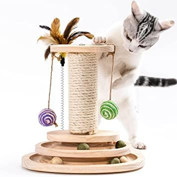 Amazon.com : Cat Toy 2-Layer Turntable Cat Ball Toy with Feather,Kitten toys Interactive Cat Toy with Eight Interactive Balls and Two Sisal Dangling Balls,Cat Scratching Post for Indoor Cats and Kittens (Ball) : Pet Supplies Gatos Cool, Catnip Cat, Cat Scratchers, Cat Ball, Kitten Toys, Cat Stands, Interactive Cat Toys, Cat Scratching Post, Kittens Playing