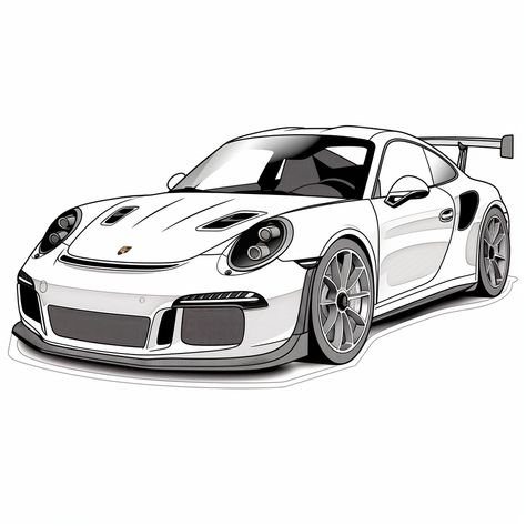 Porshe Drawing Art, Porche 911gt3 Drawing, Porche Drawing Car, Porsche Cartoon, Porsche Sketch, Porsche Illustration, Porsche Drawing, Disney Pencil Drawings, Porche Car