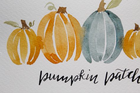 Pumpkin Watercolor Painting, 5x7 Painting, Pumpkin Watercolor, Thanksgiving Home Decor, Wall Art Fall, Basket Wall Art, Home Decor Halloween, Fall Kitchen Decor, Watercolor Pumpkins