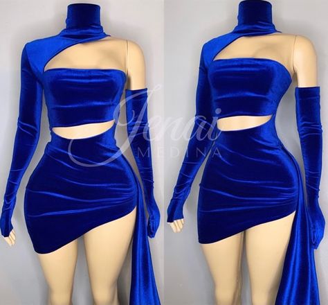 Blue Club Dress Short, Club Dresses Short Blue, Royal Blue Rave Outfit, Blue One-shoulder Bodycon Dress For Club, Royal Blue Stage Outfits, Dance Wear Outfits, Tight Dress Outfit, Dress Sleeve Styles, Dress Up Outfits