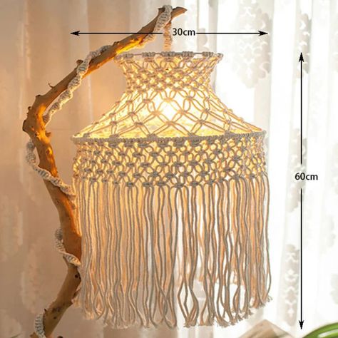 Boho Light Fixture, Woven Lampshade, Lamps Diy, Lamp Boho, Macrame Lamp Shade, Bohemian Lamp, Macrame Lamp, Boho Lamp, Feather Dream Catcher