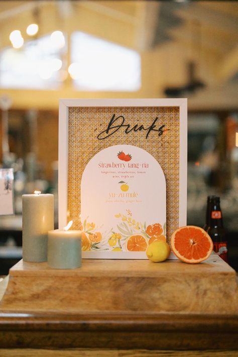 Looking for signature cocktail ideas?  Look no further than this summer wedding with pops of orange, yellow, and pinkPhotography: Danya Chen Photography (http://danyachenphotography.com) Signature Cocktail Ideas, Citrus Wedding, Cocktail Ideas, Wedding Palette, Seating Chart Wedding, Perfect Palette, Signature Cocktail, The Meadows, Wedding Seating