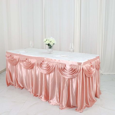 PRICES MAY VARY. Quantity: 1 Table Skirt Material: Satin Color: Dusty Rose Style: Pleated Double Drape Table Skirt Size: 14ft wide x 29" tall For 1 piece table skirt only. Tablecloth and decorations are not included. All table skirts come with velcro on top for attachment to clips. (CLIPS ARE SOLD SEPARATELY) PREMIUM QUALITY: These table skirts are made from high-quality satin material. This elegantly shimmering piece comprises shiny material crafted with the utmost perfection. To make things sw Table Skirting, Tulle Table Skirt, Display Cake, Tulle Table, Table Skirts, Cake Dessert Table, Prom Decor, Craft Fair Displays, Table Skirt