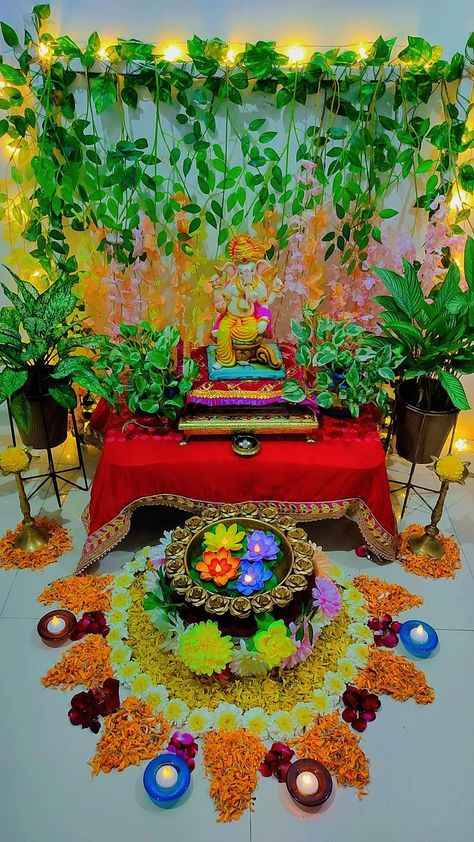 Ganpati decoration ideas 🙏🏻 Ganpati backdrop decor ideas for home 🙏🏻 Temple Decoration Ideas Hindu, Temple Decoration Ideas, Ganpati Backdrop, Home Ganpati Decoration, Ganpati Decoration Ideas, Home Ganpati, Temple Decoration, Ganpati Festival, Decoration For Ganpati