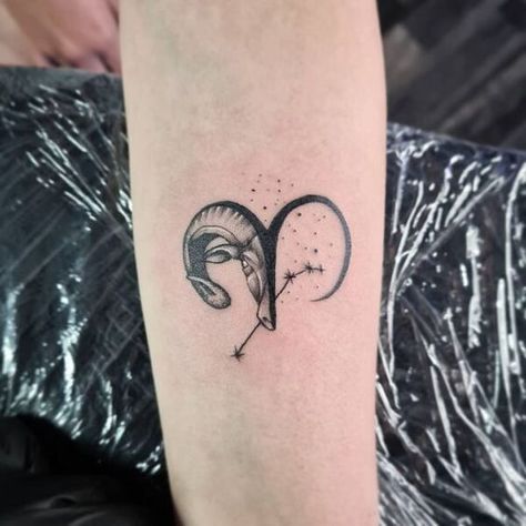 60+ mind-blowing Aries tattoo designs on different body parts: minimalistic, constellation, flower, fire, colored, and more. Bonus: tattoo meanings. Tattoo Ideas Female Zodiac, Aries Tattoo Designs, Aries Zodiac Tattoos, Most Painful Tattoo, Aries Ram Tattoo, Aries Tattoos, Aries Constellation Tattoo, Ram Tattoo, Aries Ram